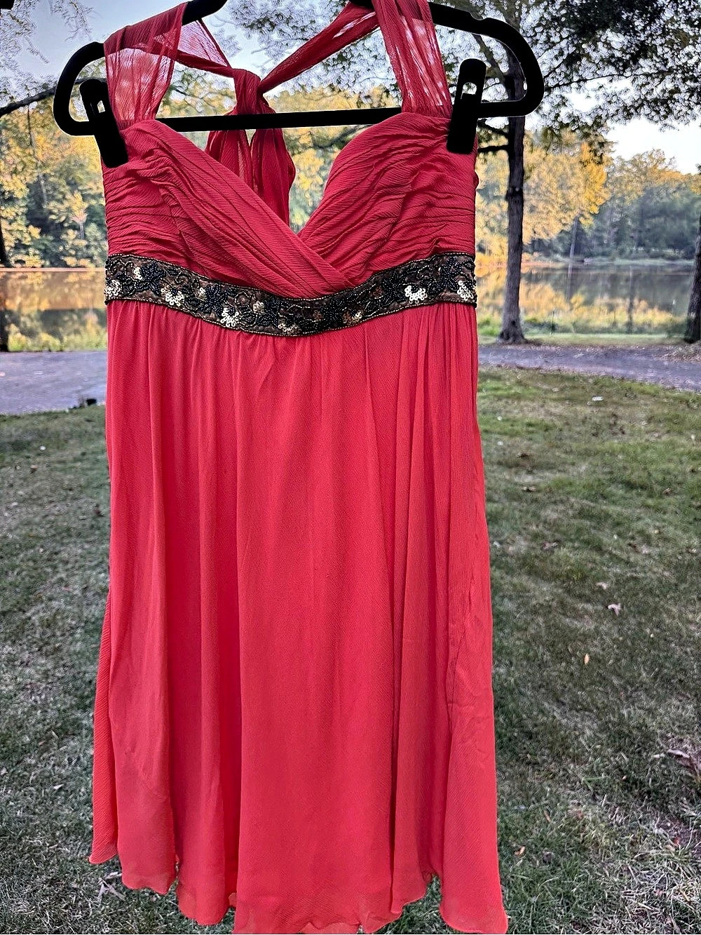Suzi CHIN Beaded Cocktail Dress in Watermelon/Coral Size 12